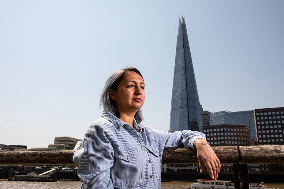 Roma Agrawal photographed in front of the Shard, a building she spent six years working on the tallest building in Western Europe, designing the foundations and the iconic spire. Roma Agrawal is an Indian-British-American chartered structural engineer based in London. She has worked on several major engineering projects, including the Shard. Agrawal is also an author and a diversity campaigner, championing women in engineering. 