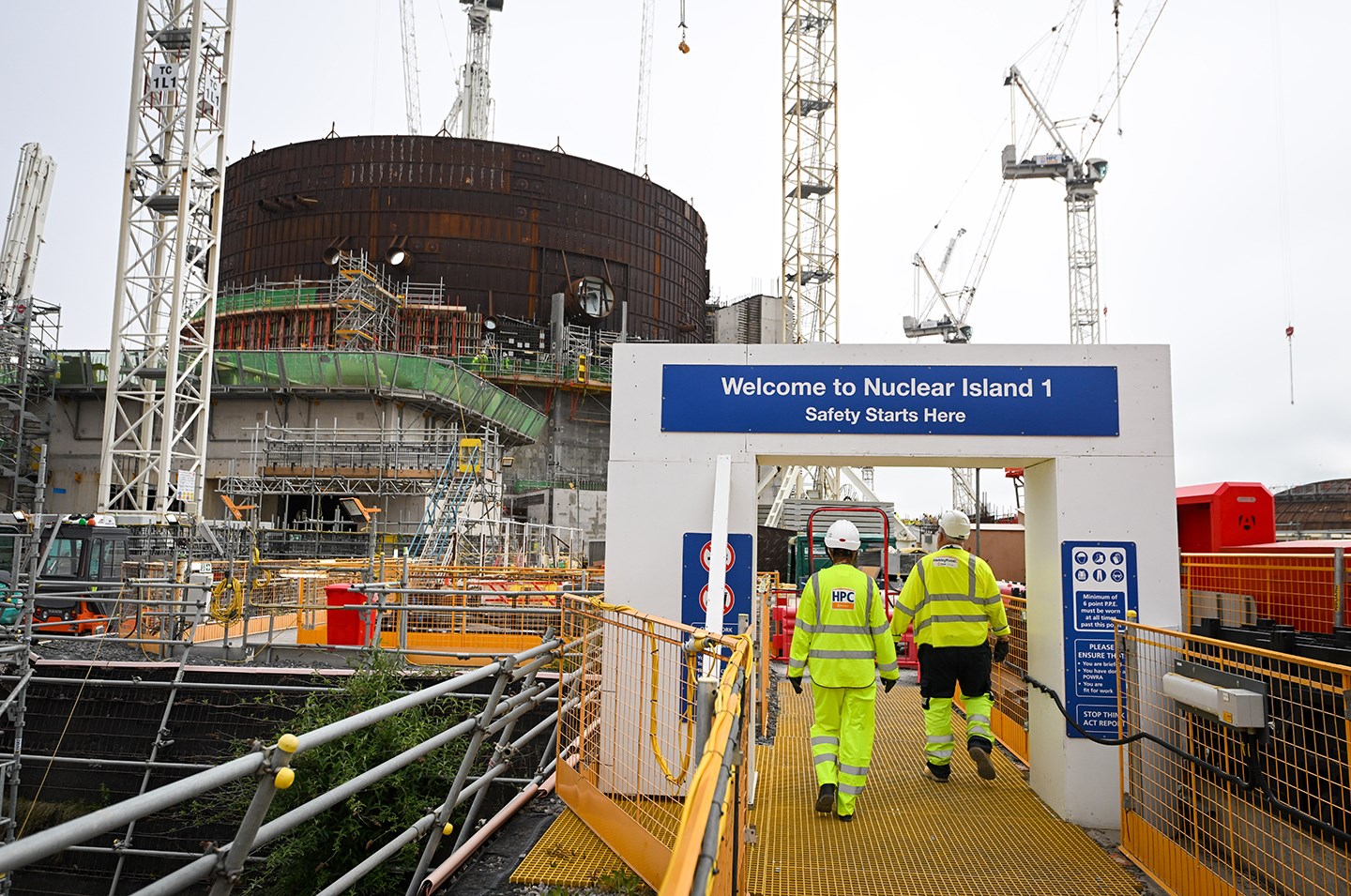 A general view of construction work at the first new nuclear power station to be built in the UK in over 20 years, Hinkley Point C on May 05, 2022 in Bridgwater, England. 